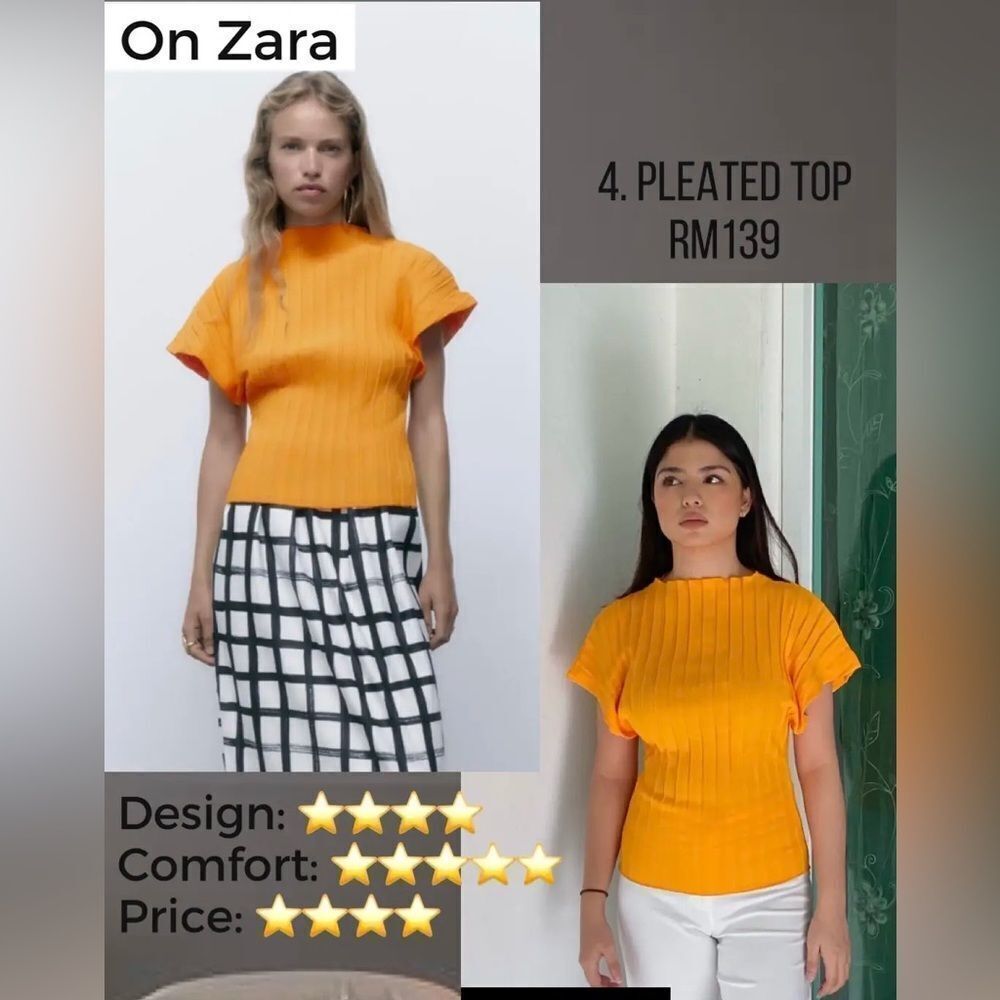 Zara pleated top tangerine